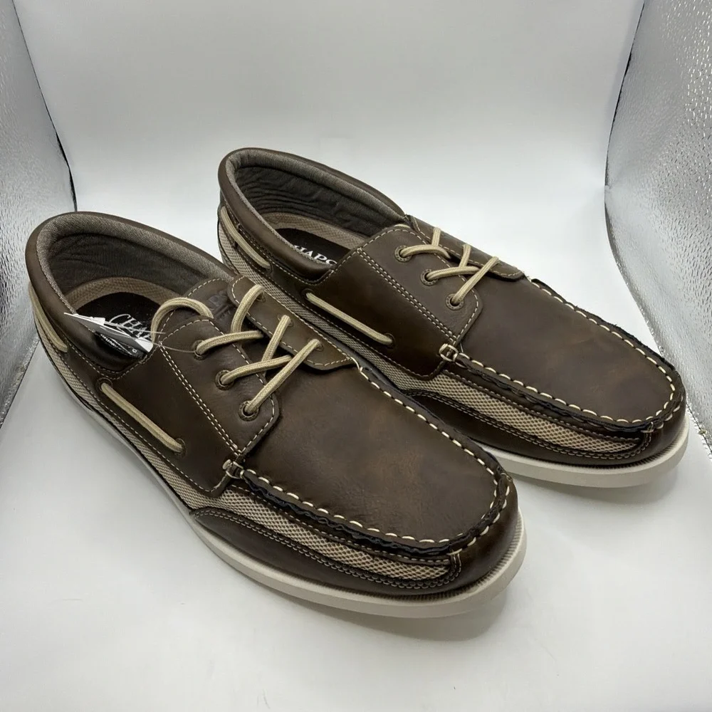 Chaps Memory Foam Comfort Flexible Boat Shoes Brown Lace Up Size 10